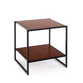 Modern Steel Frame End Table Nightstand – 20" Square Brown Wood Grain Side Table with Storage Shelf for Bedroom & Living Room