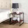 Modern Steel Frame End Table Nightstand – 20" Square Brown Wood Grain Side Table with Storage Shelf for Bedroom & Living Room