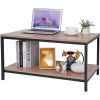 Modern 2-Tier Coffee Table with Storage Shelf – Natural Wood Finish Metal Frame Coffee Table for Living Room, Small Space Sofa Table with Open Shelf
