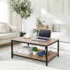 Modern 2-Tier Coffee Table with Storage Shelf – Natural Wood Finish Metal Frame Coffee Table for Living Room, Small Space Sofa Table with Open Shelf