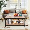 Modern 2-Tier Coffee Table with Storage Shelf – Natural Wood Finish Metal Frame Coffee Table for Living Room, Small Space Sofa Table with Open Shelf