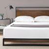 Full Size Metal Wood Platform Bed Frame with Headboard – Cherry Finish Pine Wood, Steel Slat Support, No Box Spring Needed