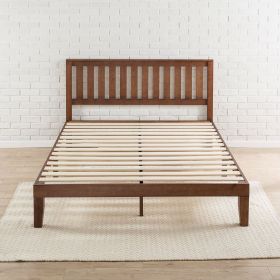 Queen Size Mission Style Solid Wood Platform Bed Frame with Headboard – Espresso Finish Pine Wood, Slat Support, No Box Spring Needed