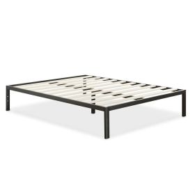 Full Size Black Metal Platform Bed Frame – Wood Slat Support, 14” Storage Base, Headboard Compatible, No Box Spring Needed