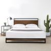 Twin Size Metal Wood Platform Bed Frame with Headboard – Cherry Finish Pine Wood, Steel Slat Support, No Box Spring Needed