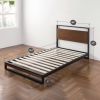 Twin Size Metal Wood Platform Bed Frame with Headboard – Cherry Finish Pine Wood, Steel Slat Support, No Box Spring Needed
