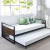 Twin Size Metal Wood Daybed with Roll-Out Trundle – Space Saving Daybed Frame with Steel Slat Support, No Box Spring Needed