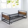 Twin Size Metal Wood Daybed with Roll-Out Trundle – Space Saving Daybed Frame with Steel Slat Support, No Box Spring Needed