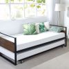Twin Size Metal Wood Daybed with Roll-Out Trundle – Space Saving Daybed Frame with Steel Slat Support, No Box Spring Needed