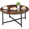 Modern Round Industrial Coffee Table – Rustic Brown MDF Top with Metal Frame, 31.5" Living Room Accent Table