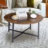 Modern Round Industrial Coffee Table – Rustic Brown MDF Top with Metal Frame, 31.5" Living Room Accent Table
