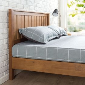 Twin Solid Wood Platform Bed Frame with Paneled Headboard – Medium Brown Pine Finish, Wood Slat Support, No Box Spring Needed