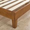Twin Solid Wood Platform Bed Frame with Paneled Headboard – Medium Brown Pine Finish, Wood Slat Support, No Box Spring Needed