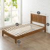 Twin Solid Wood Platform Bed Frame with Paneled Headboard – Medium Brown Pine Finish, Wood Slat Support, No Box Spring Needed