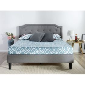 King Size Grey Upholstered Platform Bed – Classic Button Tufted Scalloped Headboard with Wood Slat Support, No Box Spring Needed
