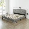 King Size Grey Upholstered Platform Bed – Classic Button Tufted Scalloped Headboard with Wood Slat Support, No Box Spring Needed