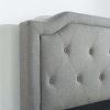 King Size Grey Upholstered Platform Bed – Classic Button Tufted Scalloped Headboard with Wood Slat Support, No Box Spring Needed