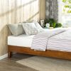 Twin Low Profile Wooden Platform Bed Frame – Cherry Finish Solid Rubber Wood Slat Support, No Box Spring Needed