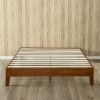Twin Low Profile Wooden Platform Bed Frame – Cherry Finish Solid Rubber Wood Slat Support, No Box Spring Needed