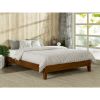 Twin Low Profile Wooden Platform Bed Frame – Cherry Finish Solid Rubber Wood Slat Support, No Box Spring Needed