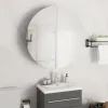 Wall-Mounted LED Bathroom Mirror Cabinet with Storage, Round Mirror Makeup Organizer with USB Lighting, White Vanity Cabinet