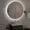 Wall-Mounted LED Bathroom Mirror Cabinet with Storage, Round Mirror Makeup Organizer with USB Lighting, White Vanity Cabinet