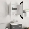 Wall-Mounted LED Bathroom Mirror Cabinet with Storage, Round Mirror Makeup Organizer with USB Lighting, White Vanity Cabinet