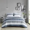Madison Park Essentials Jaxon 6-Piece Bed in a Bag – Stripe Comforter Set with Sheets, Modern Blue & Grey Microfiber Bedding (Twin)