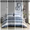Madison Park Essentials Jaxon 6-Piece Bed in a Bag – Stripe Comforter Set with Sheets, Modern Blue & Grey Microfiber Bedding (Twin)
