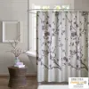 Madison Park Holly Cherry Blossom Cotton Shower Curtain – 72x72 Floral Branch Design, Grey & Purple, Oeko-Tex Certified