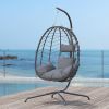 Foldable Hanging Egg Chair with Stand – Outdoor Wicker Swing Chair with Cushion & Headrest for Patio, Balcony & Indoor Use