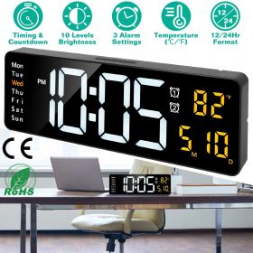 15.7in LED Digital Wall Clock with Remote Control 10 Level Brightness 3 Alarm Settings 12/24Hr Format Timing Countdown Temperature Calendar Displ