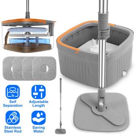 Spin Mop and Bucket System Includes Dual Compartment Mop Bucket 4Pcs Thick Washable Microfiber Mop Pads for Home Cleaning