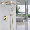 Brushed Gold Shower System with 10" Rainfall Shower Head & Handheld Sprayer, Dual Shower Faucet Set with Pressure Balance Valve