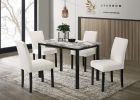 5-Piece Contemporary Dining Table Set with Faux Marble Top, White Finish Table & 4 Upholstered Chairs, Modern Dining Room Furniture Set