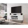 Mid-Century Modern TV Stand for 46-60 Inch TVs with Storage Cabinets & Open Shelves, Wood Entertainment Center with Cable Management