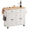 Multifunctional Kitchen Island Cart with Solid Wood Top – Rolling Storage Cabinet with Drawers, Adjustable Shelves & Lockable Wheels