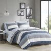 Madison Park Essentials Jaxon 6-Piece Bed in a Bag – Stripe Comforter Set with Sheets, Modern Blue & Grey Microfiber Bedding (Twin)