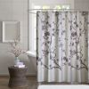 Madison Park Holly Cherry Blossom Cotton Shower Curtain – 72x72 Floral Branch Design, Grey & Purple, Oeko-Tex Certified