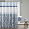 Shawnee™ Blue Geometric Shower Curtain – Embroidered Damask Colorblock Bathroom Curtain 72x72