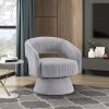 Modern Gray Corduroy Swivel Accent Chair – 360° Rotating Upholstered Lounge Chair with Metal Base for Living Room & Bedroom