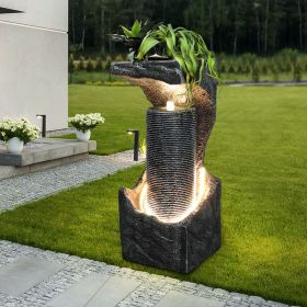 33.4-inch High Modern Outdoor Fountains and Waterfalls with LED Lights