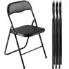 4 Pack Folding Chairs Portable Leather Chairs with Padded Cushion Black