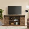 Farmhouse TV Stand with Sliding Barn Doors – Wood Entertainment Center with Storage Cabinets & Cable Management for Living Room