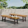 Set of 2 Modern Industrial Acacia Wood Dining Benches – Slat Panel Outdoor/Indoor Seating with Powder-Coated Frame
