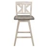 Pub Height Chairs Set of 2, Distressed Gray and White 360-degree Swivel Chair Solid Rubberwood Furniture, Divided X-Back Bar Chairs