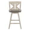 Pub Height Chairs Set of 2, Distressed Gray and White 360-degree Swivel Chair Solid Rubberwood Furniture, Divided X-Back Bar Chairs