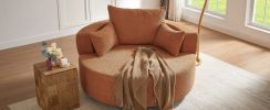 Modern 55” Round Swivel Accent Chair – Chenille Deep Seat Lounge Chair with 360° Rotation & Throw Pillows for Living Room, Bedroom & Office