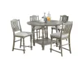 Dining Table 4x High Chairs 5pcs Counter Height Dining Set Light Grey Finish Dining Room Furniture Plush Upholstered Fabric Seat Contemporary Sty