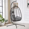 Foldable Hanging Egg Chair with Stand – Outdoor Wicker Swing Chair with Cushion & Headrest for Patio, Balcony & Indoor Use